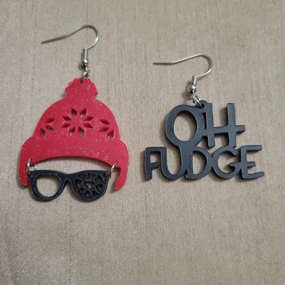 A Christmas Story "Oh Fudge" Ralphie red & black acrylic earrings
